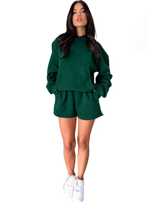 Women's new fashion loose solid color sweatshirt shorts set - ElegantAlpha