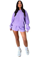 Women's new fashion loose solid color sweatshirt shorts set - ElegantAlpha