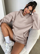 Women's new fashion loose solid color sweatshirt shorts set - ElegantAlpha®