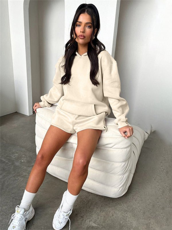 Women's new fashion loose solid color sweatshirt shorts set - ElegantAlpha