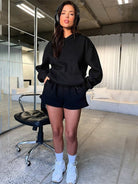 Women's new fashion loose solid color sweatshirt shorts set - ElegantAlpha