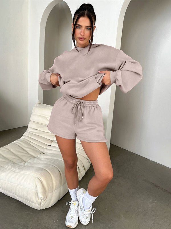 Women's new fashion loose solid color sweatshirt shorts set - ElegantAlpha®