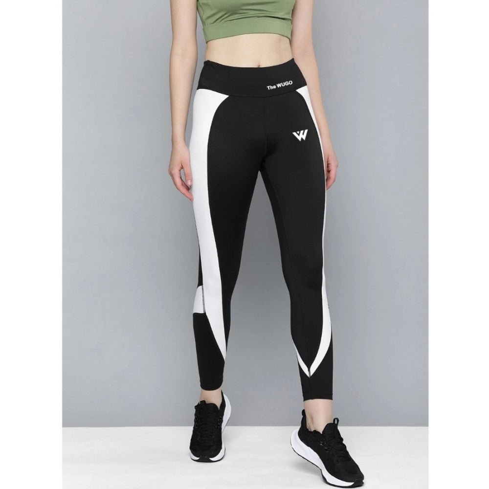 Women's Polyster Solid Sport Leggings (Black &amp; White) - ElegantAlpha