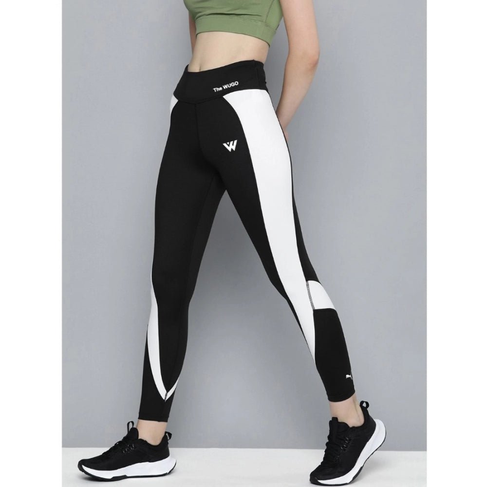 Women's Polyster Solid Sport Leggings (Black &amp; White) - ElegantAlpha