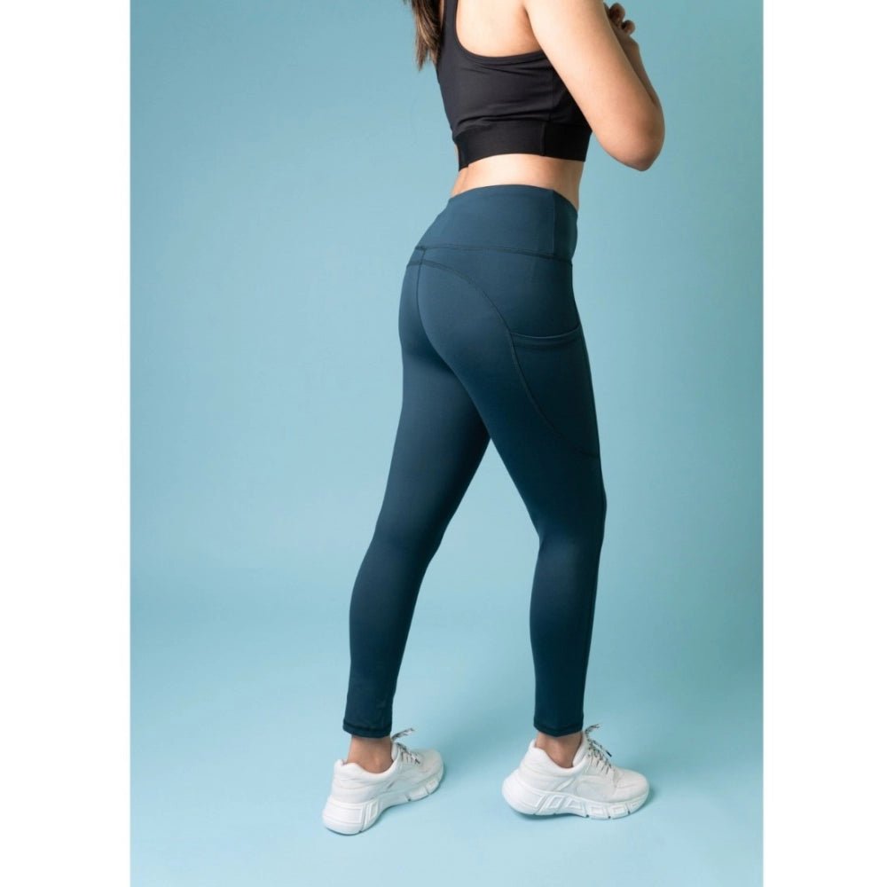 Women's Polyster Solid Sport Leggings (Blue) - ElegantAlpha