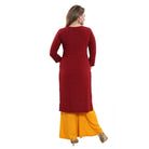 Women's Rayon Embroidered Straight Kurti - Maroon - ElegantAlpha