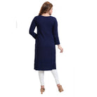 Women's Rayon Embroidered Straight Kurti - Navy Blue - ElegantAlpha