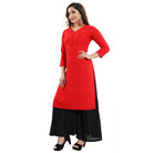 Women's Rayon Embroidered Straight Kurti - Red - ElegantAlpha