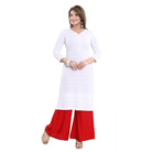 Women's Rayon Embroidered Straight Kurti - White - ElegantAlpha