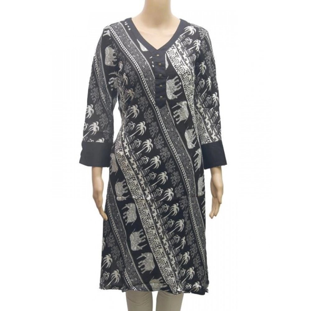 Women's Rayon Kurtis (Black, White, XL) - ElegantAlpha