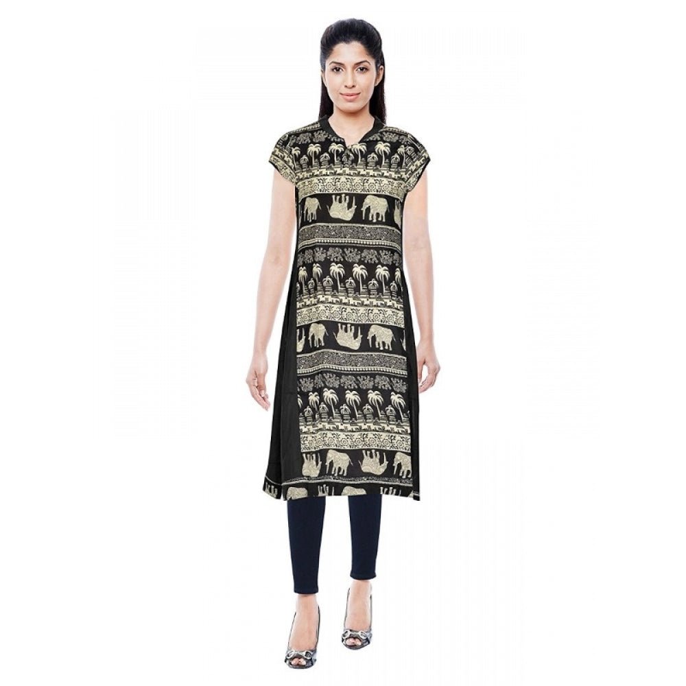 Women's Rayon Kurtis (Blck, L) - ElegantAlpha