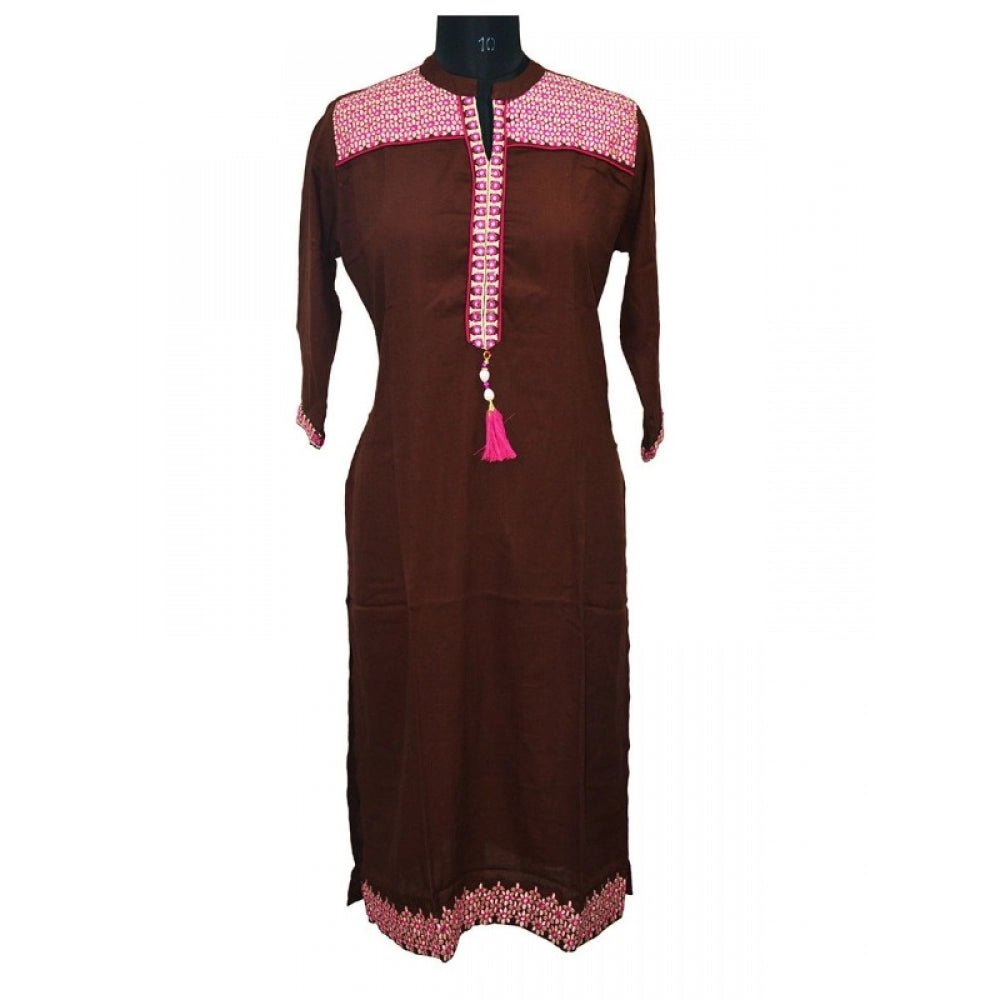 Women's Rayon Kurtis (Brown, XL) - ElegantAlpha