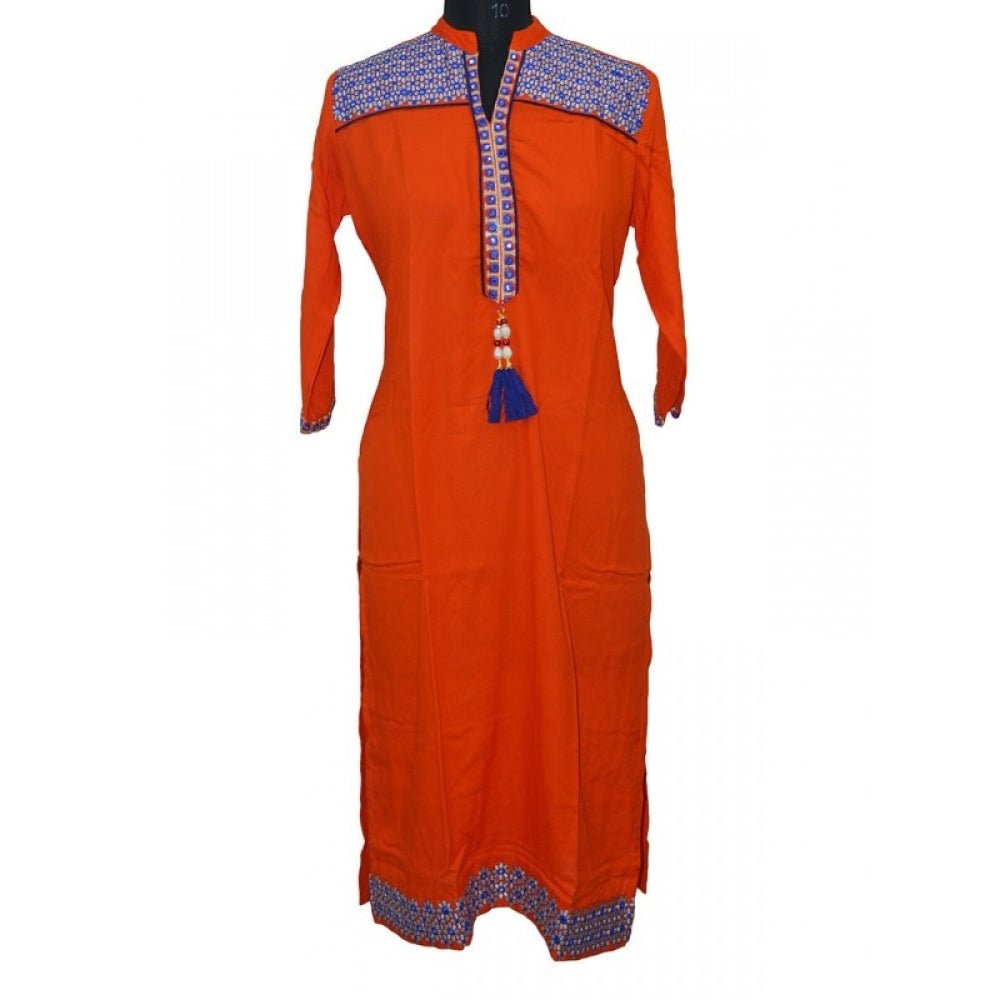 Women's Rayon Kurtis (Orange, XXL) - ElegantAlpha