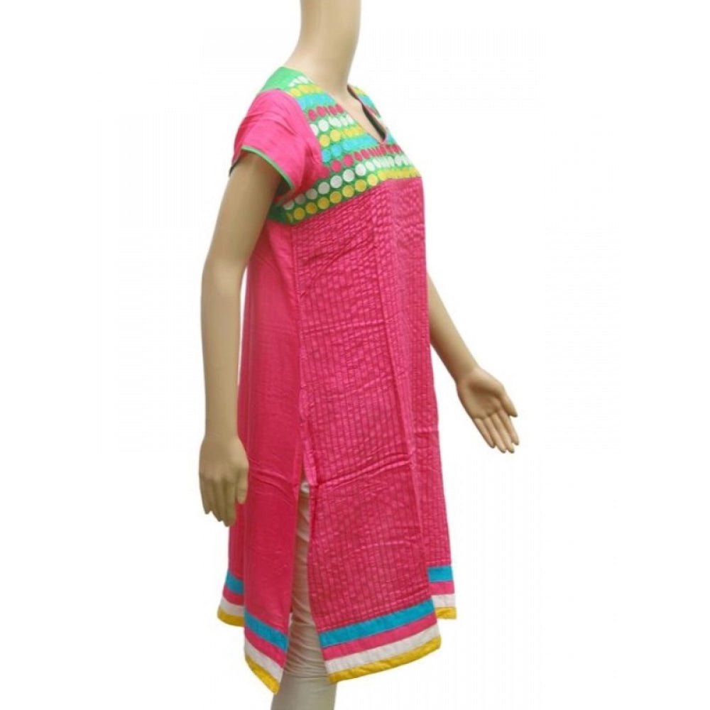 Women's Rayon Kurtis (Pink, Green, L) - ElegantAlpha