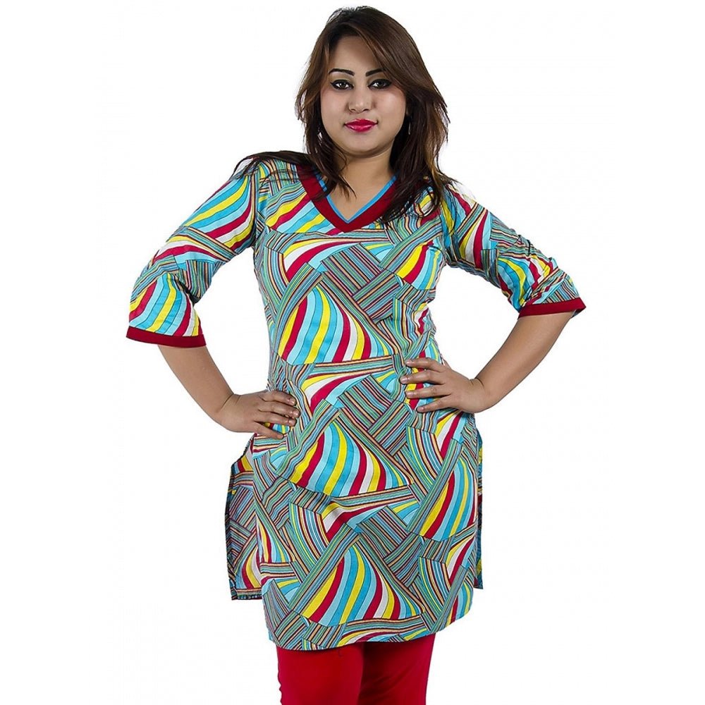 Women's Rayon Kurtis (Red, Multi, S) - ElegantAlpha