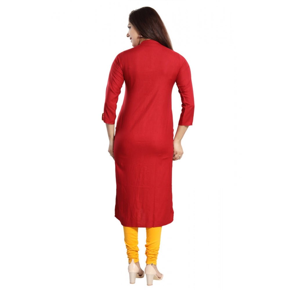 Women's Rayon Self Pattern Straight Kurti - Maroon - ElegantAlpha