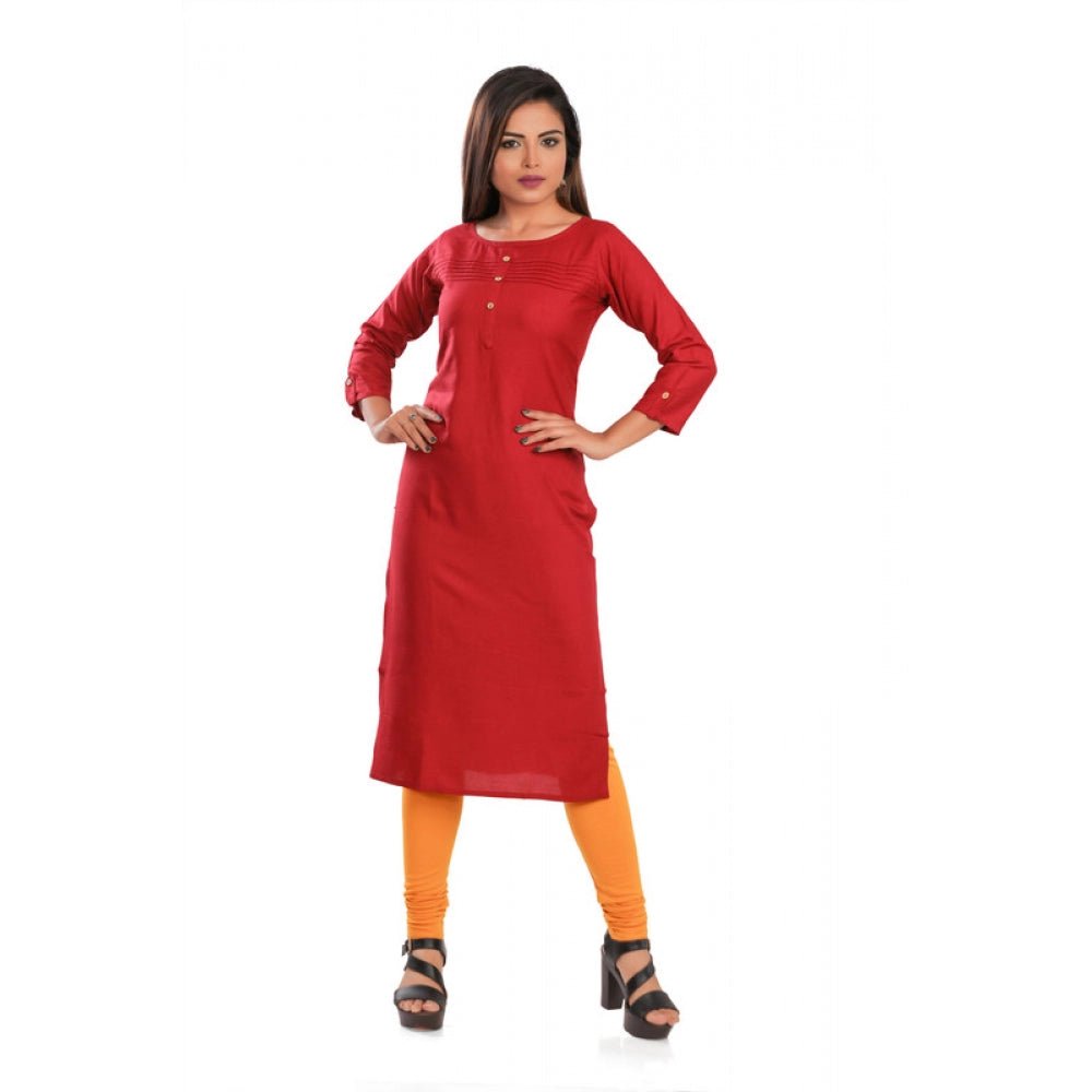 Women's Rayon Self Pattern Straight Kurti - Maroon - ElegantAlpha