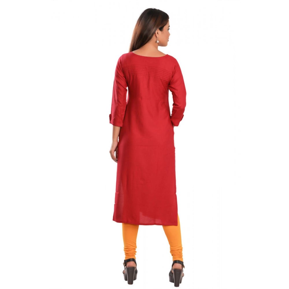 Women's Rayon Self Pattern Straight Kurti - Maroon - ElegantAlpha