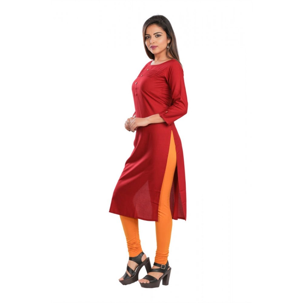 Women's Rayon Self Pattern Straight Kurti - Maroon - ElegantAlpha