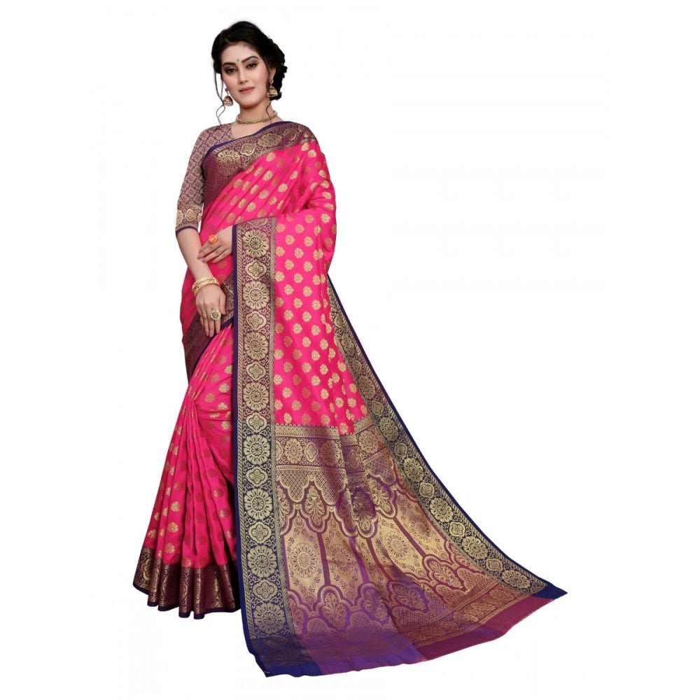 Women's Sana Silk Jacquard Saree With Blouse (Pink, 5 - 6 Mtrs) - ElegantAlpha