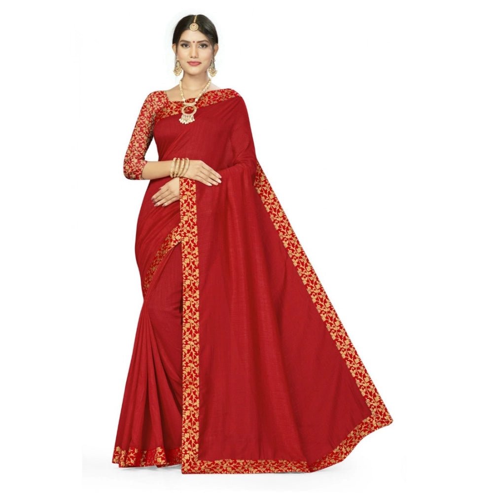 Women's Silk Blend Saree (Red, 5 - 6mtrs) - ElegantAlpha