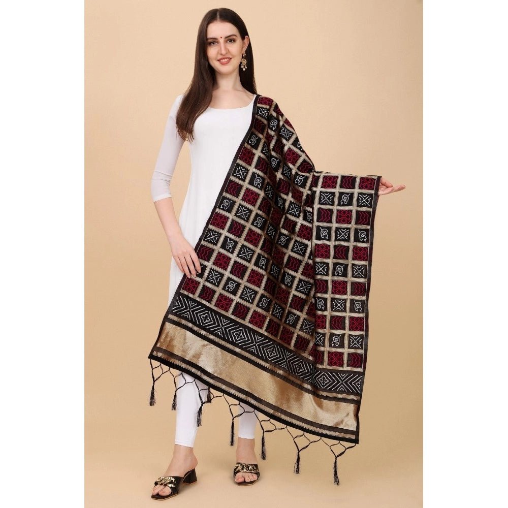 Women's Silk Pure weaving Work Duppatta (Black, Length: 2 - 2.3 Mtrs) - ElegantAlpha