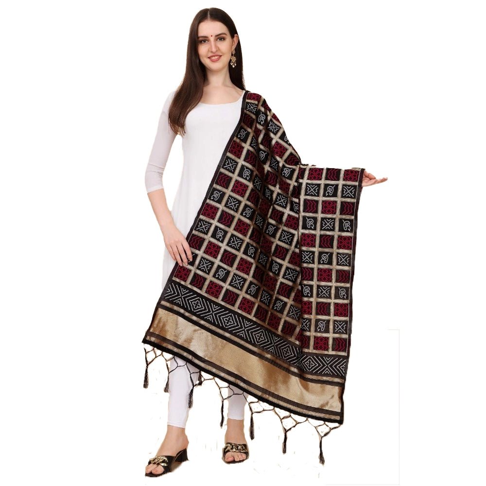 Women's Silk Pure weaving Work Duppatta (Black, Length: 2 - 2.3 Mtrs) - ElegantAlpha