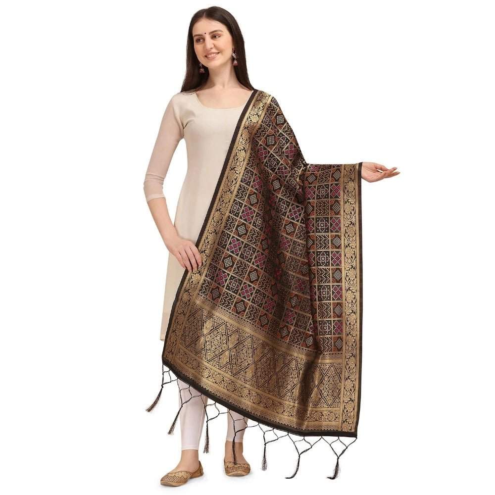 Women's Silk Pure weaving Work Duppatta (Black, Length: 2 - 2.3 Mtrs) - ElegantAlpha