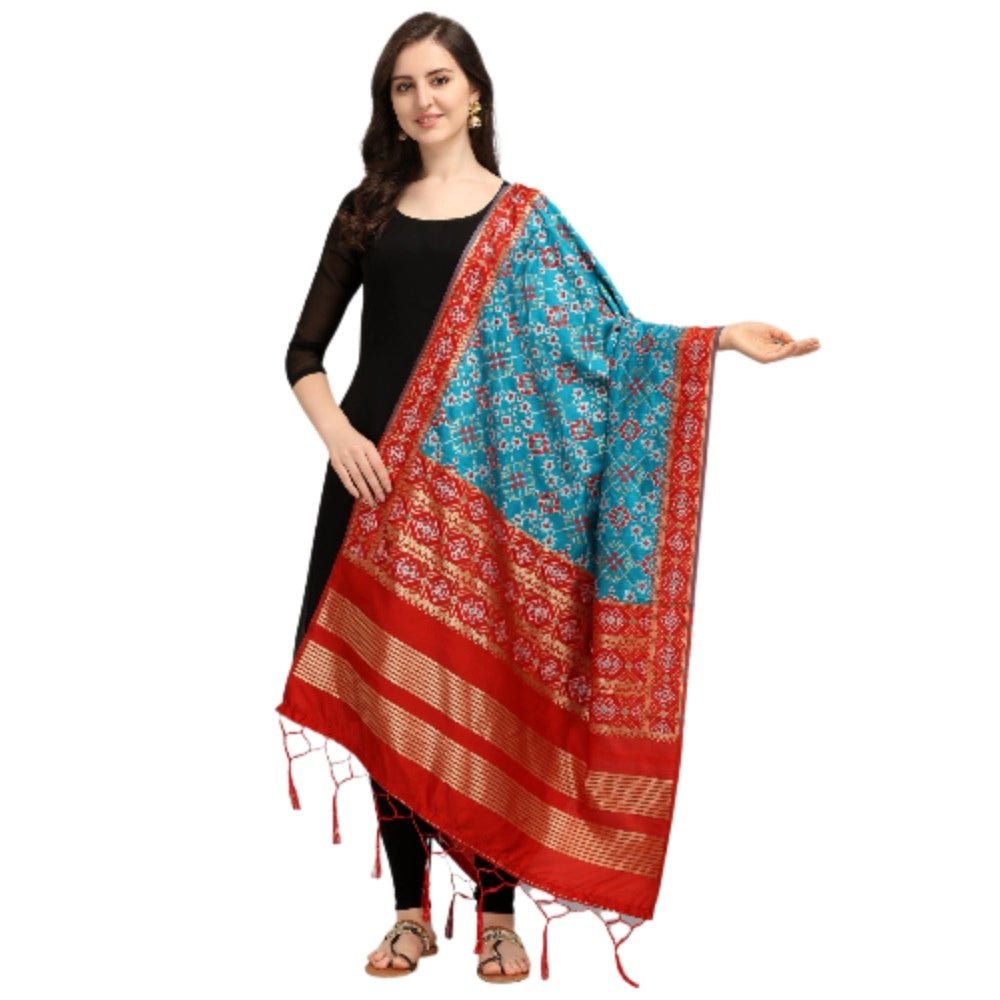 Women's Silk Pure weaving Work Duppatta (Blue, Length: 2 - 2.3 Mtrs) - ElegantAlpha