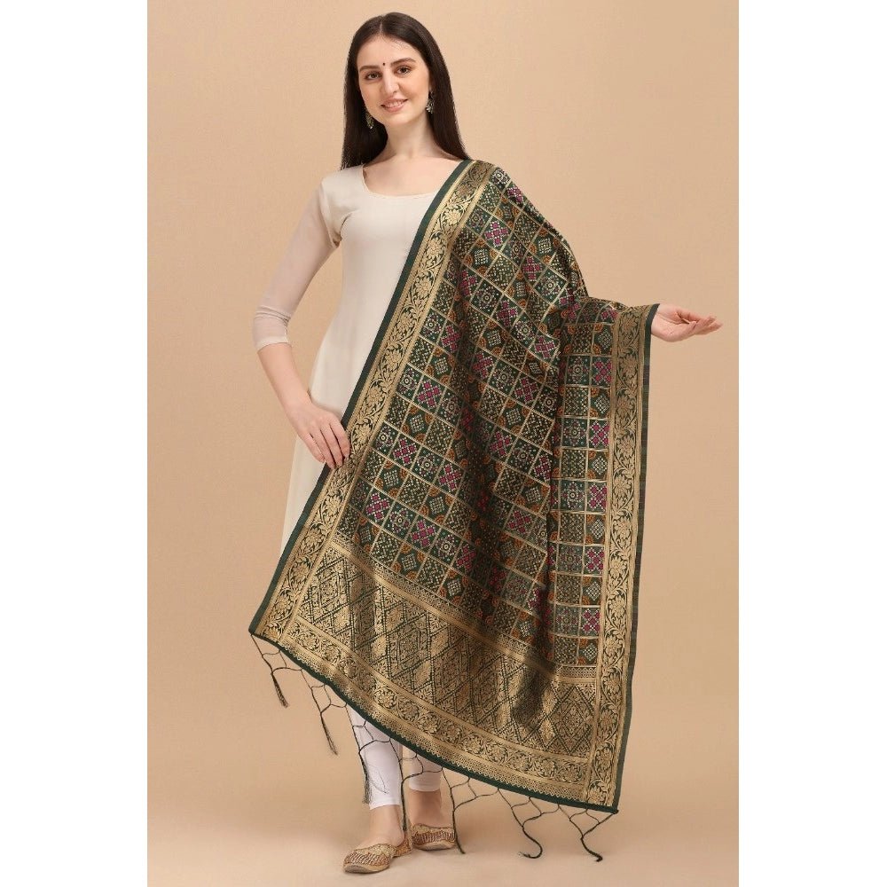 Women's Silk Pure weaving Work Duppatta (Green, Length: 2 - 2.3 Mtrs) - ElegantAlpha