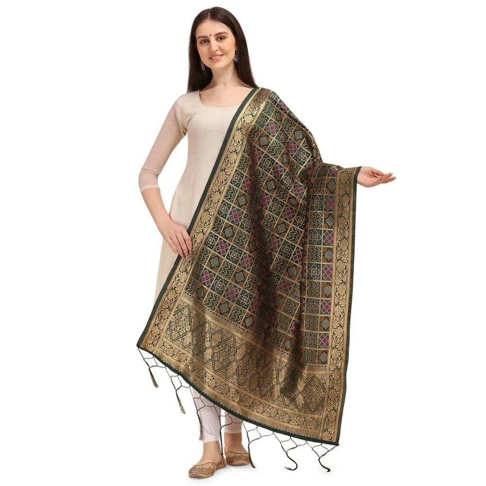 Women's Silk Pure weaving Work Duppatta (Green, Length: 2 - 2.3 Mtrs) - ElegantAlpha