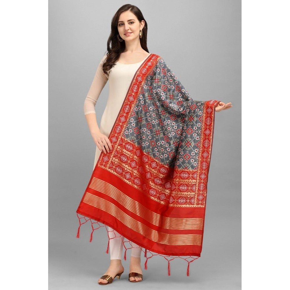 Women's Silk Pure weaving Work Duppatta (Grey, Length: 2 - 2.3 Mtrs) - ElegantAlpha