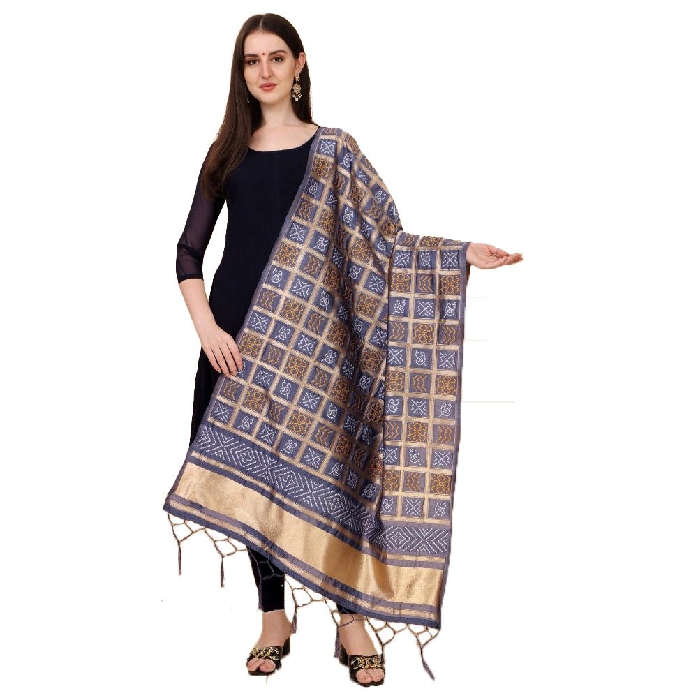 Women's Silk Pure weaving Work Duppatta (Grey, Length: 2 - 2.3 Mtrs) - ElegantAlpha