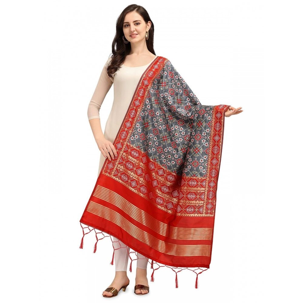 Women's Silk Pure weaving Work Duppatta (Grey, Length: 2 - 2.3 Mtrs) - ElegantAlpha