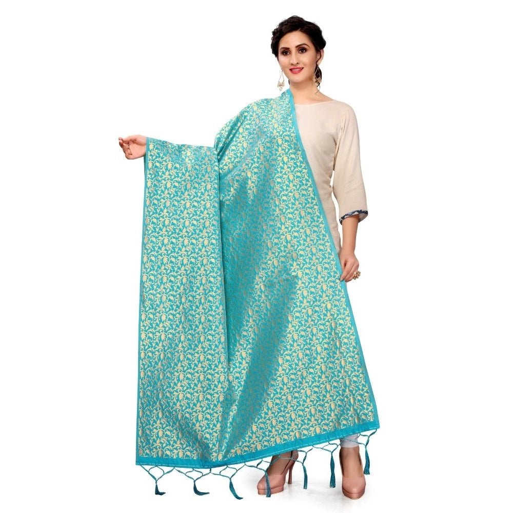 Women's Silk Pure weaving Work Duppatta (Light Blue, Length: 2 - 2.3 Mtrs) - ElegantAlpha