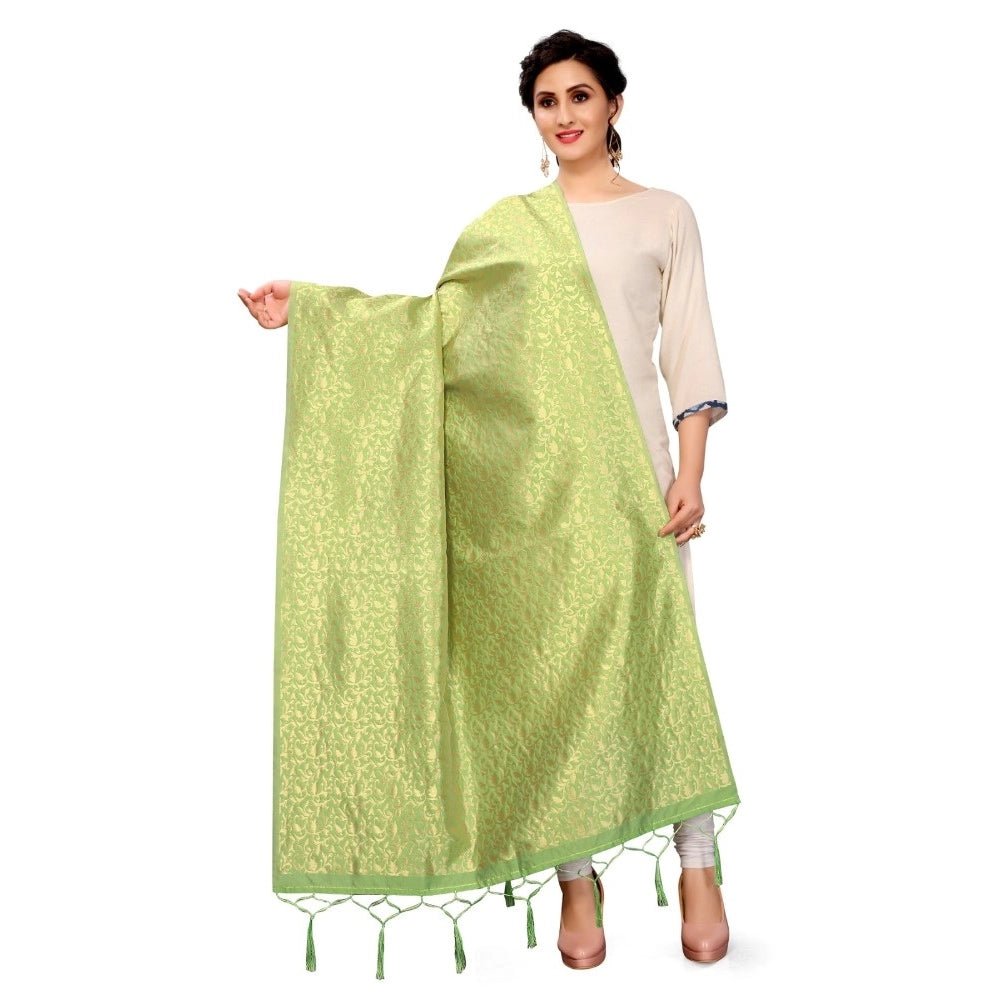 Women's Silk Pure weaving Work Duppatta (Light Green, Length: 2 - 2.3 Mtrs) - ElegantAlpha