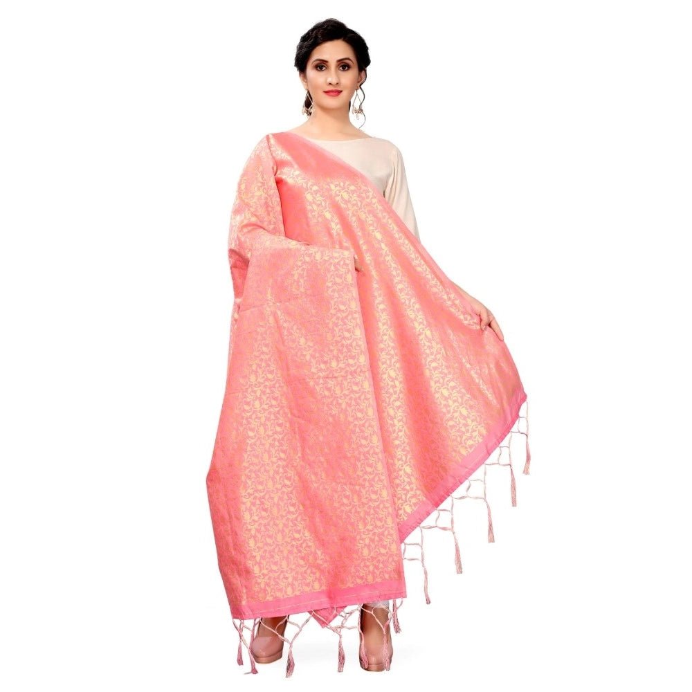 Women's Silk Pure weaving Work Duppatta (Light Pink, Length: 2 - 2.3 Mtrs) - ElegantAlpha