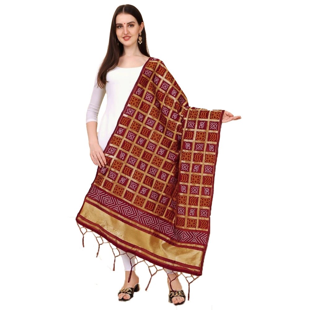 Women's Silk Pure weaving Work Duppatta (Maroon, Length: 2 - 2.3 Mtrs) - ElegantAlpha