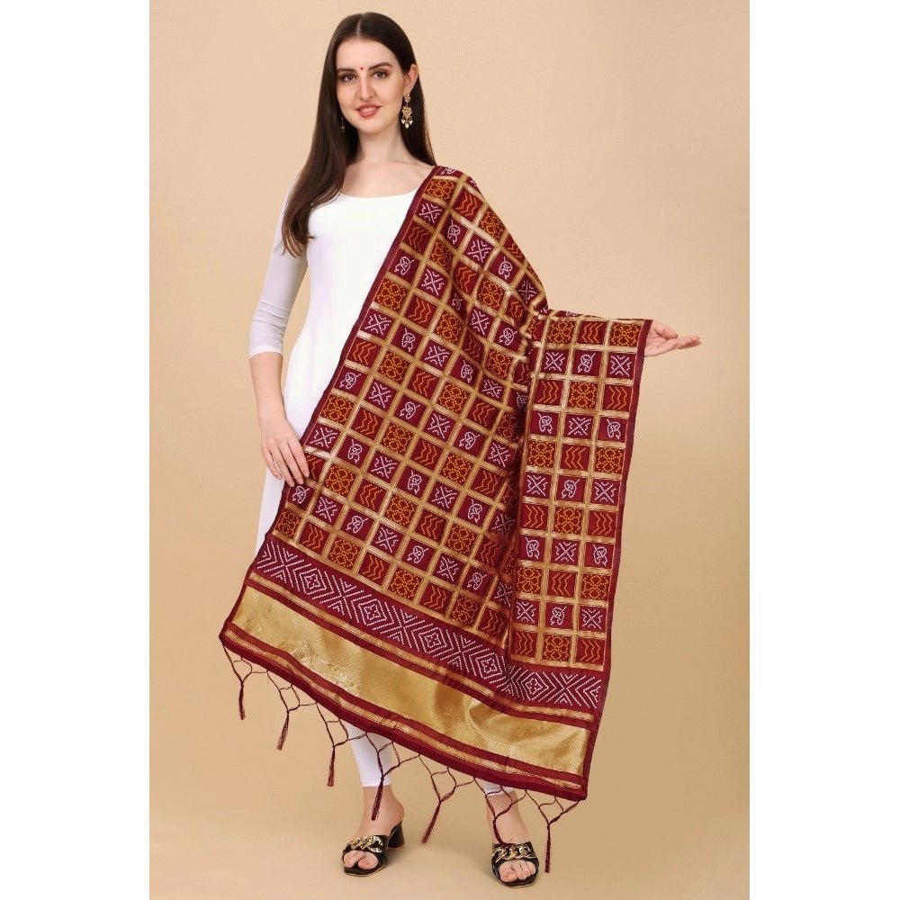 Women's Silk Pure weaving Work Duppatta (Maroon, Length: 2 - 2.3 Mtrs) - ElegantAlpha