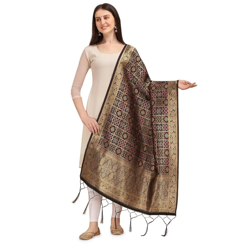 Women's Silk Pure weaving Work Duppatta (Navy Blue, Length: 2 - 2.3 Mtrs) - ElegantAlpha