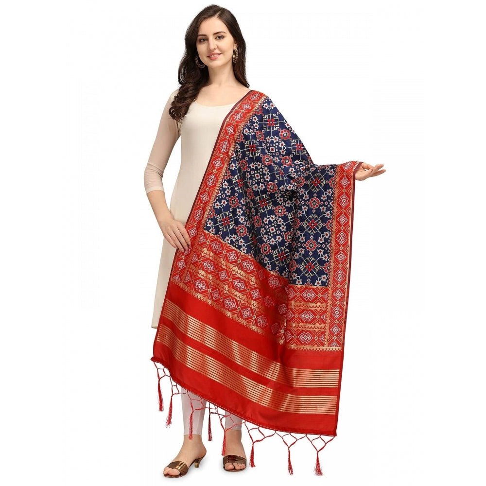 Women's Silk Pure weaving Work Duppatta (Navy Blue, Length: 2 - 2.3 Mtrs) - ElegantAlpha