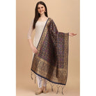 Women's Silk Pure weaving Work Duppatta (Navy Blue, Length: 2 - 2.3 Mtrs) - ElegantAlpha