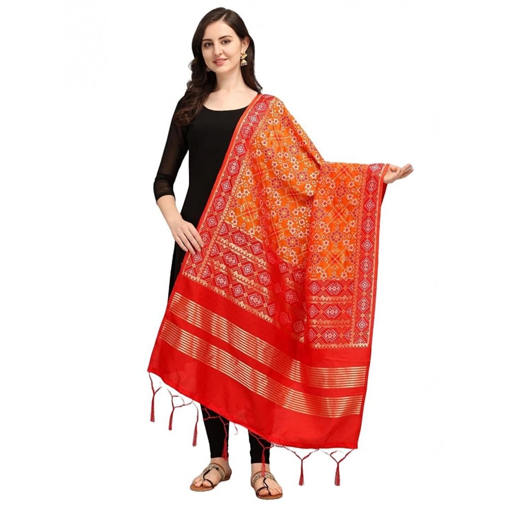 Women's Silk Pure weaving Work Duppatta (Orange, Length: 2 - 2.3 Mtrs) - ElegantAlpha