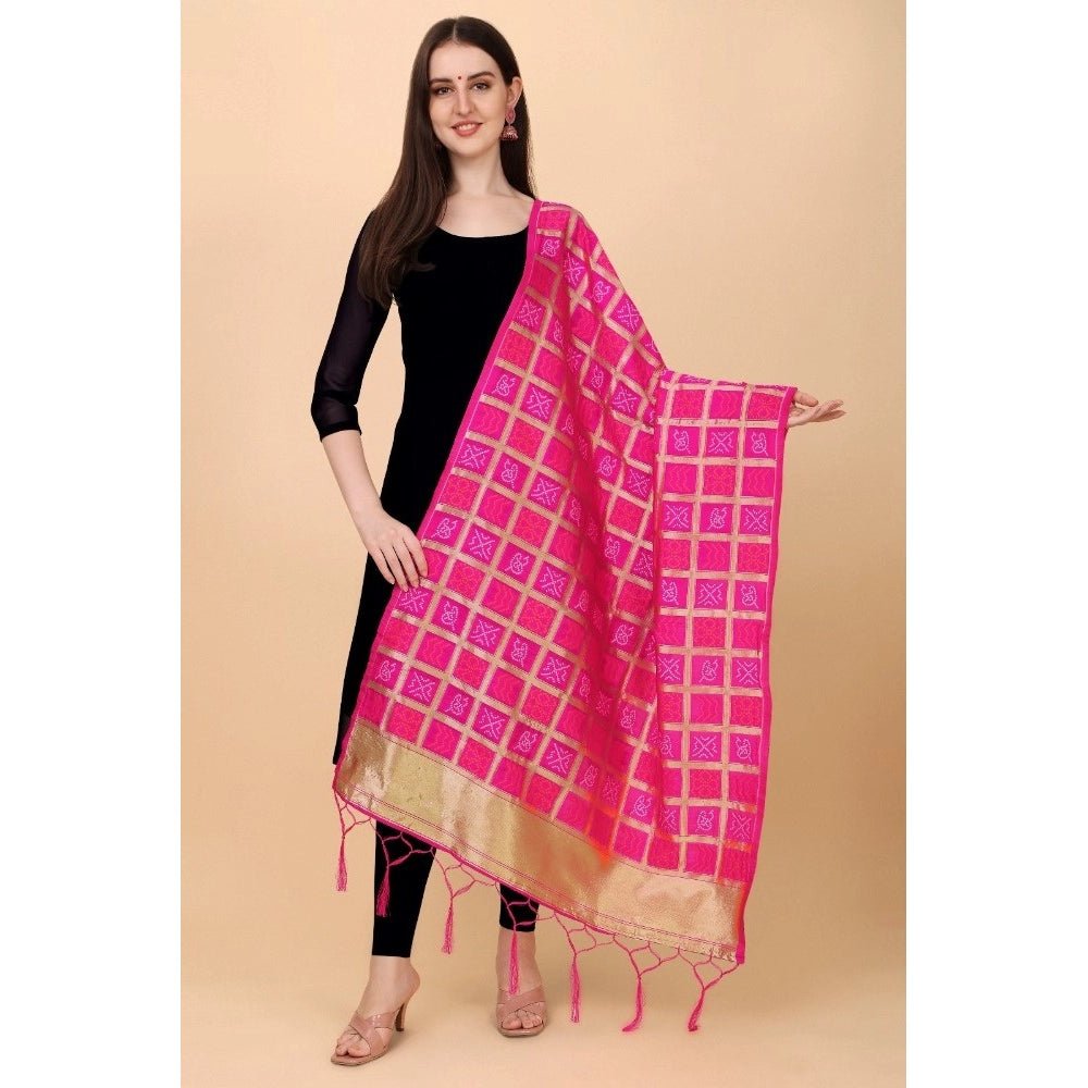 Women's Silk Pure weaving Work Duppatta (Pink, Length: 2 - 2.3 Mtrs) - ElegantAlpha