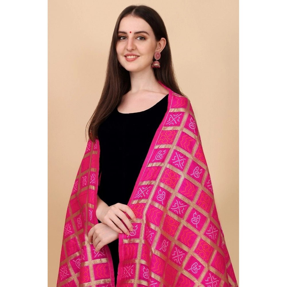 Women's Silk Pure weaving Work Duppatta (Pink, Length: 2 - 2.3 Mtrs) - ElegantAlpha