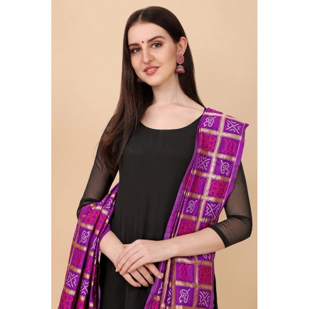 Women's Silk Pure weaving Work Duppatta (Purple, Length: 2 - 2.3 Mtrs) - ElegantAlpha