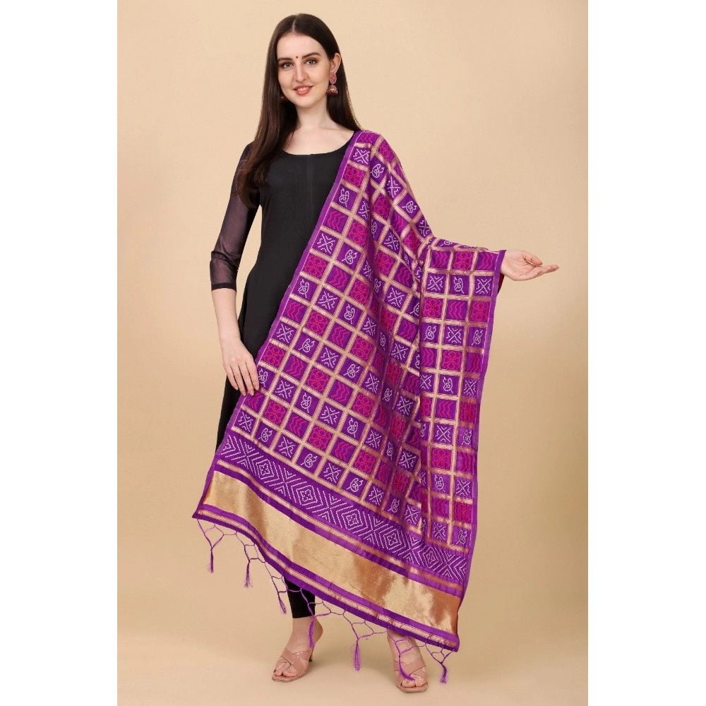 Women's Silk Pure weaving Work Duppatta (Purple, Length: 2 - 2.3 Mtrs) - ElegantAlpha