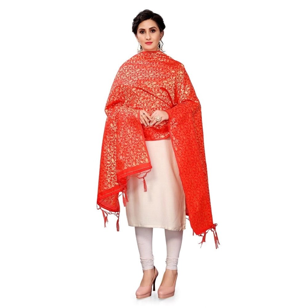 Women's Silk Pure weaving Work Duppatta (Red, Length: 2 - 2.3 Mtrs) - ElegantAlpha