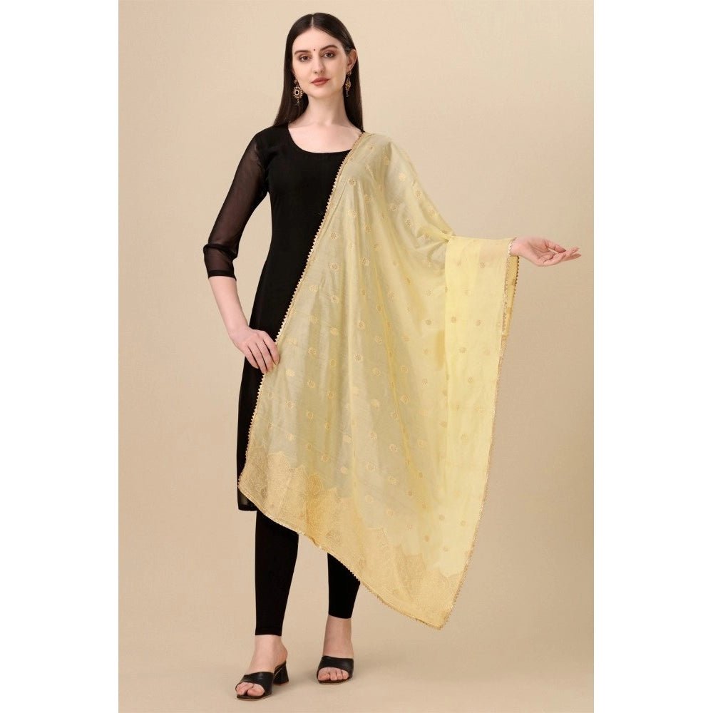 Women's Silk Pure Zari weaving Duppatta (Beige, Length: 2 - 2.3 Mtrs) - ElegantAlpha