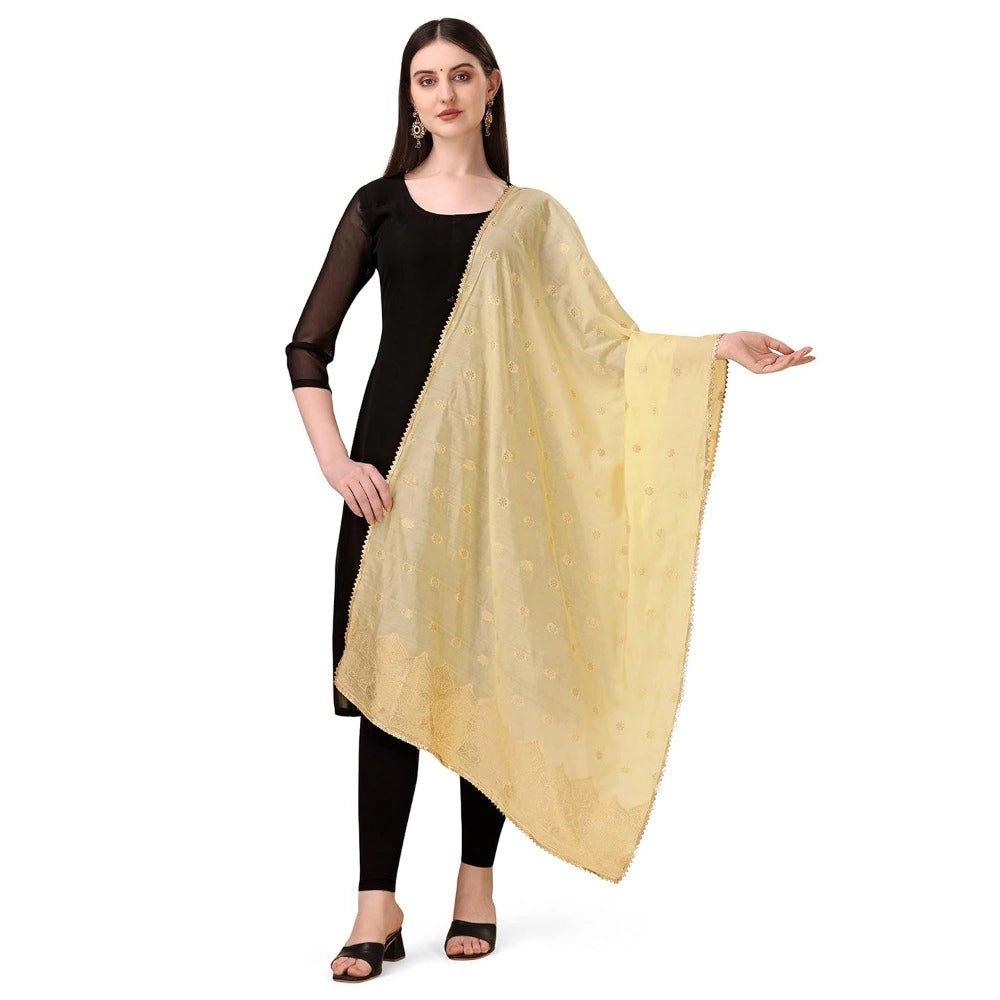 Women's Silk Pure Zari weaving Duppatta (Beige, Length: 2 - 2.3 Mtrs) - ElegantAlpha